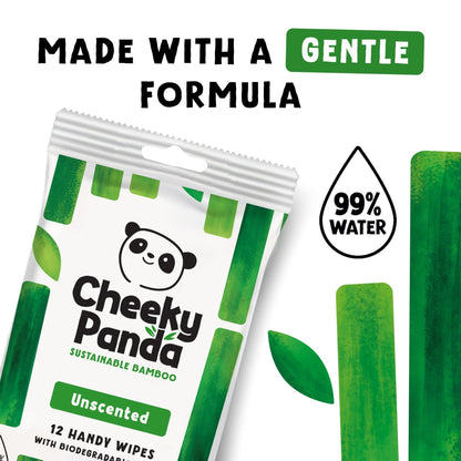 The Cheeky Panda Bamboo Hand Wipes | 12 Travel Wipes | 100% Plastic Free and Biodegradable Wet Wipes