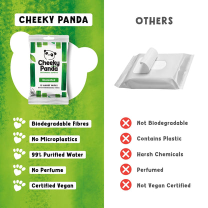 The Cheeky Panda Bamboo Hand Wipes | 12 Travel Wipes | 100% Plastic Free and Biodegradable Wet Wipes
