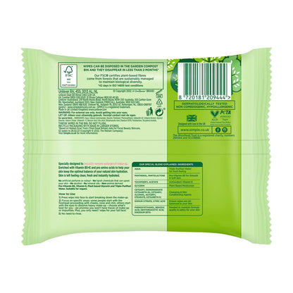 Simple Sensitive Skin Experts Kind To Skin Cleansing Facial Wipes, Waterproof Mascara Remover, Even Softer, 25 Count, (4 Pack)