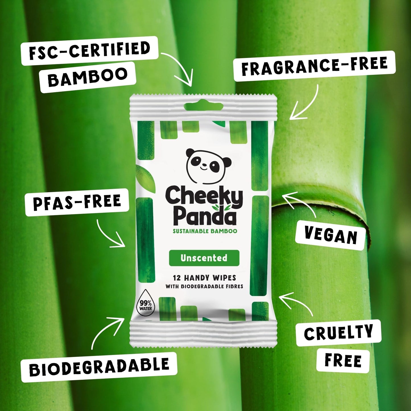 The Cheeky Panda Bamboo Hand Wipes | 12 Travel Wipes | 100% Plastic Free and Biodegradable Wet Wipes