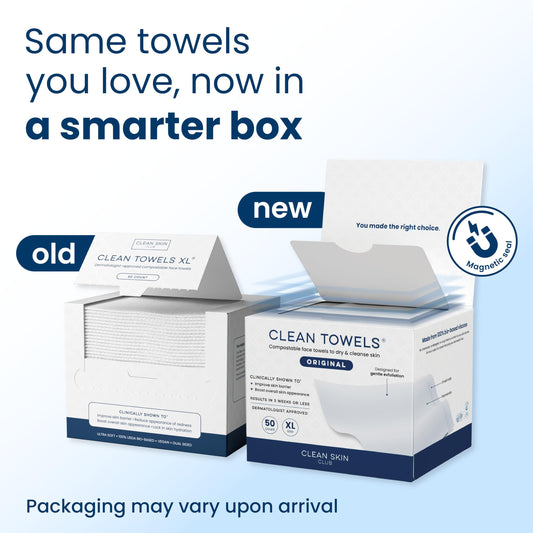 Clean Skin Club Clean Towels XL®, 100% USDA Biobased Face Towel, Disposable Face Towelette, Eczema Association Accepted, Makeup Remover Dry Wipes, Ultra Soft, 1 Pack, 50 Ct
