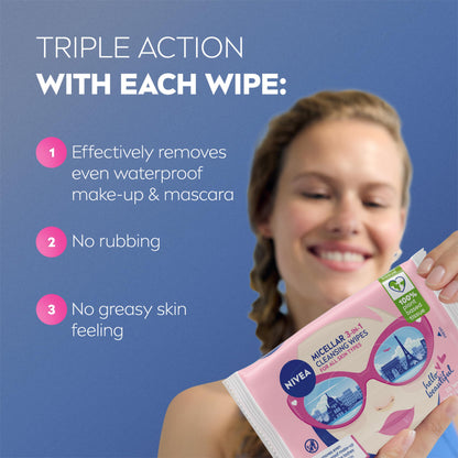 NIVEA Limited Edition Micellar Cleansing Wipes (25pcs), Biodegradable with Micellar Technology, Facial Wipes Effectively Removes Waterproof Make-Up and Mascara (Packaging maybe in different color)